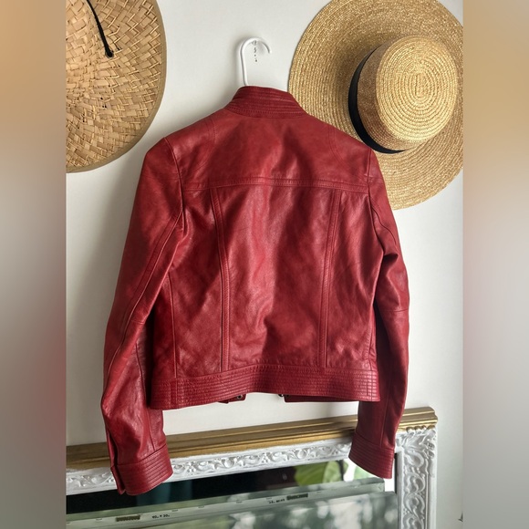 Vintage 90’s Tommy Hilfiger Red Leather Moto Jacket Preppy Americana Streetwear - Picture 8 of 9